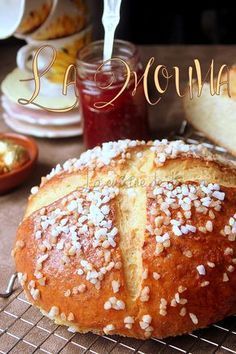 a loaf of bread sitting on top of a cooling rack