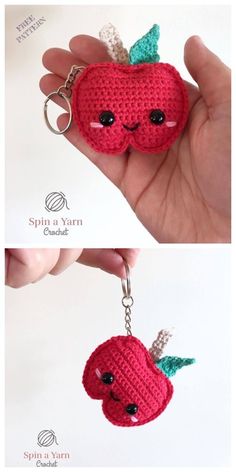 crocheted keychain made to look like an apple