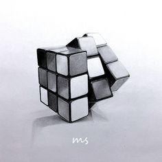 a black and white drawing of a cube