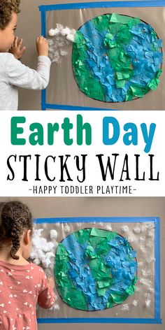 an earth day sticky wall activity for toddlers to do with paper plates and glue