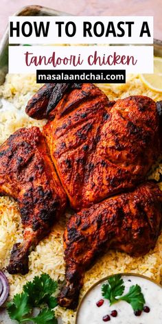 Elevate your Thanksgiving main dish with this Whole Roasted Tandoori Chicken! Marinated in a mix of yogurt and spices, this juicy roast chicken comes out crispy and full of flavor. Perfectly roasted in the oven, it’s an impressive and delicious dinner choice. Whole Tandoori Chicken, Whole Chicken Recipes Indian, Tandoori Roast Chicken, Oven Tandoori Chicken, Indian Whole Chicken, Tandoori Whole Chicken, Roasted Tandoori Chicken, What To Serve With Tandoori Chicken, Crispy Whole Chicken In The Oven