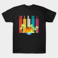 Miami Summer Beach vibes with palm trees and sunset. -- Choose from our vast selection of Crewneck and V-Neck T-Shirts to match with your favorite design to make the perfect custom graphic T-Shirt. Pick your favorite: Classic, Relaxed Fit, V-Neck, Tri-Blend, Dolman Extra Soft Tri-Blend, Slouchy V-Neck, Slouchy, Premium, Heavyweight, Curvy, Ringer, and Curvy V-Neck. Customize your color! For men and women. Multicolor Tropical Print T-shirt For Vacation, Tropical Multicolor Vacation T-shirt, Multicolor Graphic Print T-shirt For Beach Season, Miami Beach Tshirt, Beach Vacation Tropical Print T-shirt, Summer Tshirts, Beach Vibe, Summer Beach, Miami