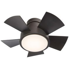 a black ceiling fan with a light on it