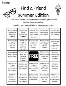 a printable summer game for kids with the words find a friend and an ice cream cone