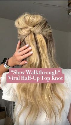 Top Knots For Long Hair, Long Hairstyles With Extensions, Easy Half Up Half Down Hairstyles, Half Up Top Knot, Nurse Hair, Diy Curls, Updo Easy, Half Up Bun, Braided Top Knots