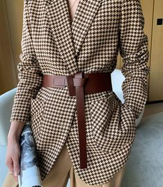 Women Grid Woolen Coat,Wool Blazer Coat,Women Wool Overcoat,Business B Harley Jacket, Gaun Koktail, Blazer With Belt, Casual Elegant Style, Mode Chanel, Ladies Blazer, Blazer Jackets For Women, Belted Blazer, Casual Outerwear