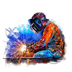 a man in welding gear working on a piece of metal with sparks coming out of it