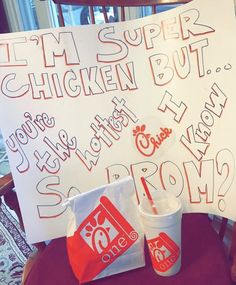 a sign that says i'm super chicken but you're hot enough to eat