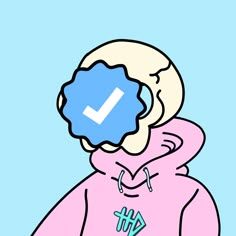 a person wearing a pink hoodie with a blue check mark on it