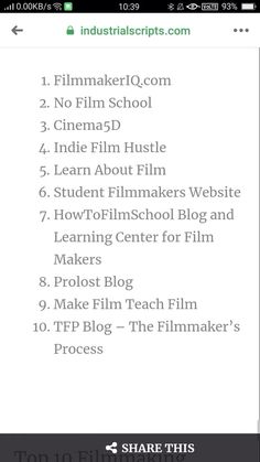 an iphone screen showing the top 10 films for film makers and their students to watch