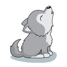 a gray and white dog sitting on the ground with its head up looking at something