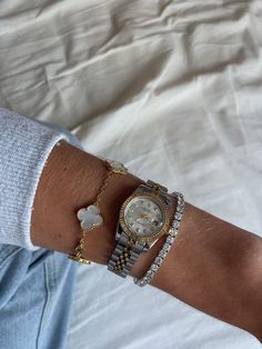 Bracelet stack watchesinsider Womens Watches Aesthetic, Rolex Watch Bracelet Stack, Rolex With Van Cleef, Rolex And Tennis Bracelet, Watches Women With Bracelets, Rolex Stack Bracelets, Rolex Van Cleef Stack, Rolex Van Cleef, Bracelet Stack Van Cleef