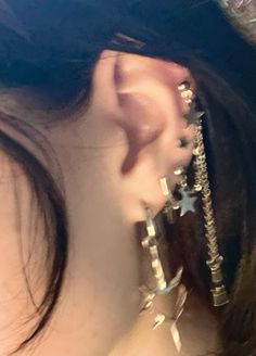 a close up of a person with ear piercings