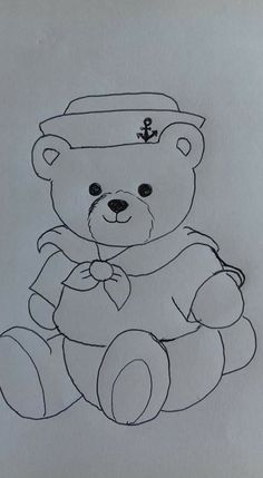 a drawing of a teddy bear wearing a sailor's hat