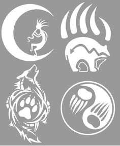 four different types of animal symbols on a gray background, each with an image of a cat and a dog