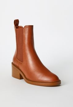 Material: Faux Leather Heel Height: 2.25" Platform Height: 0.75" Shaft Height: 5.75" Closure: Slip On Imported Fall Boots 2024, Boots For Women Outfits, Just Fab Boots, Brown Leather Chelsea Boots, Boots Chelsea, Fashion Shoes Boots, Faux Leather Heels, Brown Booties, Work Style