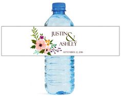 a water bottle label with flowers on it