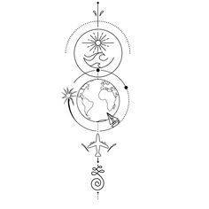 a drawing of the earth with arrows and symbols