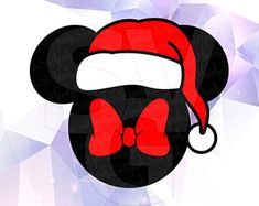 a mickey mouse with a santa hat and bow tie on it's head is shown