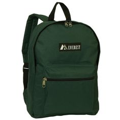 a green backpack with the word albert on it and a zippered pocket at the bottom