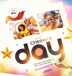 the children's day flyer is displayed on a colorful background