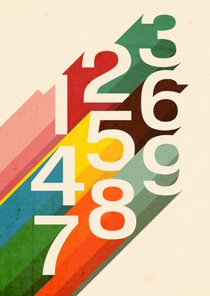 a colorful poster with numbers and colors on it's back side in white background