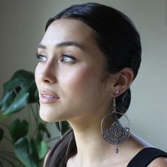 Astor + Orion Lotus Statement earrings in silver. Online Bohemian jewelry brand selling big earrings with cool designs. #ethicaljewelry #womensfashion #recycledmetals #afflink Boho Witch, Rose Gold Hoop Earrings, Lotus Earrings, Fish Hook Earrings, Ethical Jewelry, Feather Light, Sustainable Jewelry, Big Earrings, Earring Sale