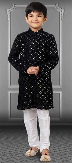 Black and Grey color Boys Kurta Pyjama in Georgette fabric with Embroidered, Thread work : 1824764 Kurtha Tops, Kids Kurta, Boys Kurta, White Kurta, Georgette Fabric, Teenage Boys, Indian Ethnic Wear, Modern Dress