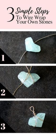 three steps to make wire wrapped sea glass hearts