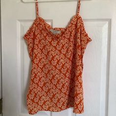 Orange Camisole With Slight Ruffle, Adjustable Straps, New With Tags Size Large Orange Camisole Tank Top For Spring, Spring Orange V-neck Tank Top, Orange V-neck Tank Top For Spring, Orange V-neck Tank Top For Summer, Summer Orange Cami Tank Top, Orange Cami Tank Top For Summer, Orange Cami Top For Spring, Orange Sleeveless Camisole For Spring, Orange Sleeveless Casual Camisole