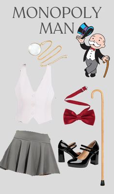 an image of a woman's clothes and accessories for her role in the show monopoly man