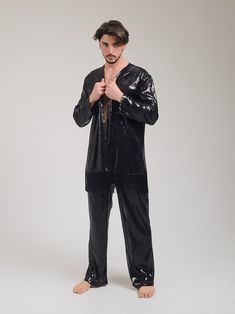 Men's Sequin Black Jacket, Burning Man Party Outfit, Rave Jacket, Sequin Kimono, Baggy Sequine Pants, Festival Jacket Pants Set - Etsy Canada Black Sequined Long Sleeve Sets, Black Long Sleeve Sequin Set, Black Sequin Long Sleeve Sets, Long Sleeve Sets With Sequins For Party Season, Long Sleeve Sequin Sets For Party Season, Sequin Sets For Evening In Fall, Rave Jacket, Outfit Rave, Party Outfit Men