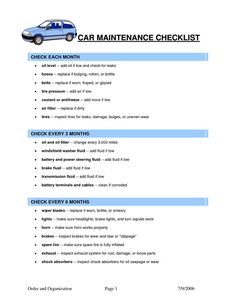 the car maintenance checklist is shown in blue