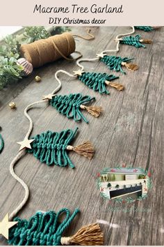 the macrame tree garland diy christmas decor is made with yarn and tassels