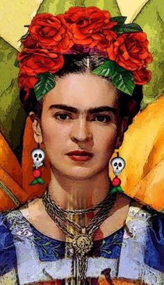 the fridador with roses on her head is depicted in this painting by mexican artist diego de castro