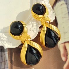 Material: alloy, gold plated Black Gems, Flower Stud Earrings, Flower Stud, Flower Earrings Studs, Flower Studs, Water Drops, Pre Order, 925 Silver, Gold Plate