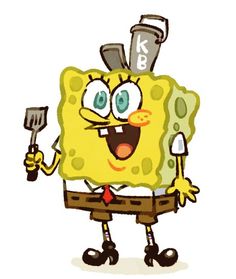 a cartoon character holding a fork and knife