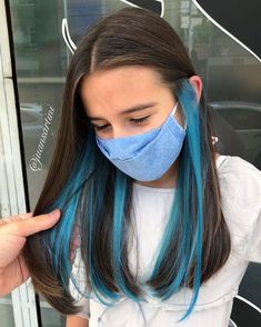 Underneath Dyed Hair For Brunettes Blue, Under Hair Dye Blue, Blue Halo Hair, Blue Underdye Hair, Jj Hair, Blue Hair Streaks, Hazel Hair, Blue Brown Hair, Blue Hair Highlights