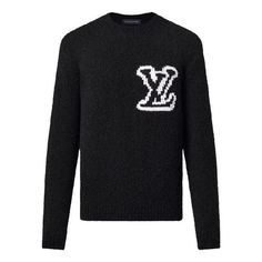 LOUIS VUITTON Wool Blend Crewneck Sweater 'Black' 1AF333 Luxury Black Wool Top, Elegant Black Crew Neck Outerwear, Designer Black Sweater For Fall, Luxury Black Long Sleeve Sweater, Luxury Black Sweater For Fall, Designer Black Crew Neck Sweater, Luxury Black Winter Sweater, Luxury Black Fall Sweater, Designer Black Workwear Sweater