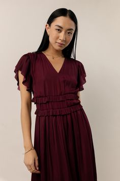 Burgundy Flutter Sleeve Dress, Cheap Fall Midi Dress With Ruffles, Button Down Burgundy Dress, Willa Ruffle Dress, Willa Dress, Dress Looks, Bridesmaids Dress, Date Nights, Feel Beautiful