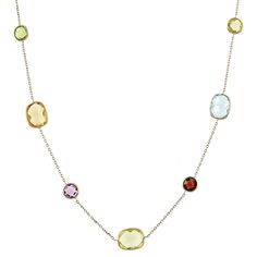 14K gold necklace with cushion cut and round gemstone stations by the yard. This handmade gemstone necklace takes the classic By The Yard design and gives it a colorful update. Genuine cushion cut and round gemstones are hand set into 14K gold bezels and are connected by a 14K gold cable chain. 14k Yellow Gold Necklace, 18k Gold Necklace, Gem Necklace, Yard Design, 14k Gold Necklace, Station Necklace, Citrine Gemstone, Cushion Cut, Cable Chain