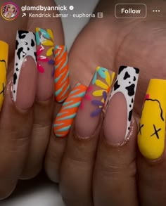 Whole Nail Designs, Long Nails Design 2024, Fun Nail Ideas, Acrylic Full Set, Acrylic Nail Designs Coffin, Hippie Nails, Diy Acrylic Nails, Fancy Nails Designs