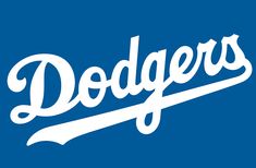 the dodgers logo on a blue background with white lettering that reads,'dodgers '