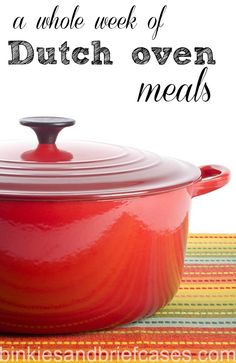 a red casserole dish with the words 3 easy solutions for dinnertime items