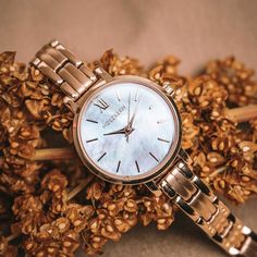 Hanwi (Nacre/Gold) Shimmer N Shine, Genuine Turquoise, Gold Wood, Christmas 2024, Women's Watch, Quartz Movement, Eos, Or Rose, Bracelet Watch