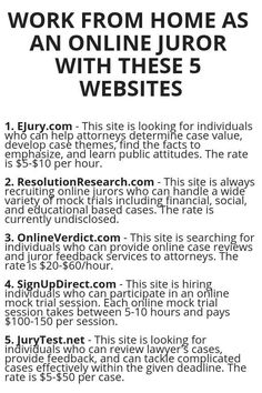 an advertisement with the words work from home as an online juror with these 5 website's