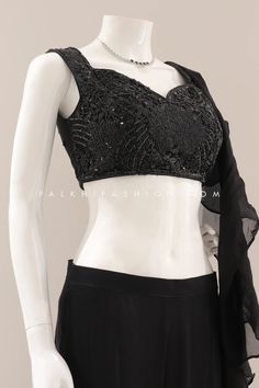 The Majestic Edit: Black Indian Designer Crop Top Outfit – Palkhi Fashion Designer Crop Top, Palkhi Fashion, Crop Top Outfit, Silk Crop Top, Black Indians, Crop Top Designs, Hem Pants, Designer Outfits, Ruffles Fashion