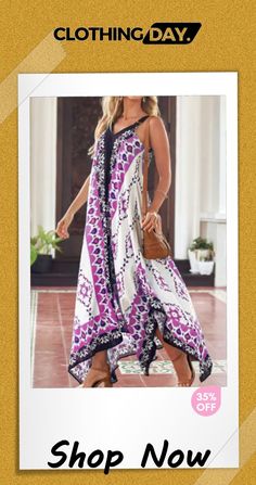 V-neck Casual Loose Retro Print Vacation Sleeveless Maxi Dress