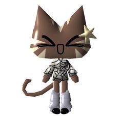 an animated cat wearing white boots and a black shirt with gold stars on it's head