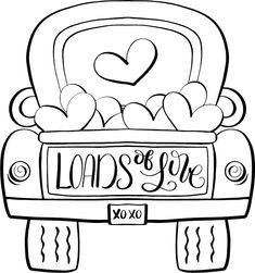 a car with hearts on it and the words love is in the trunk coloring page